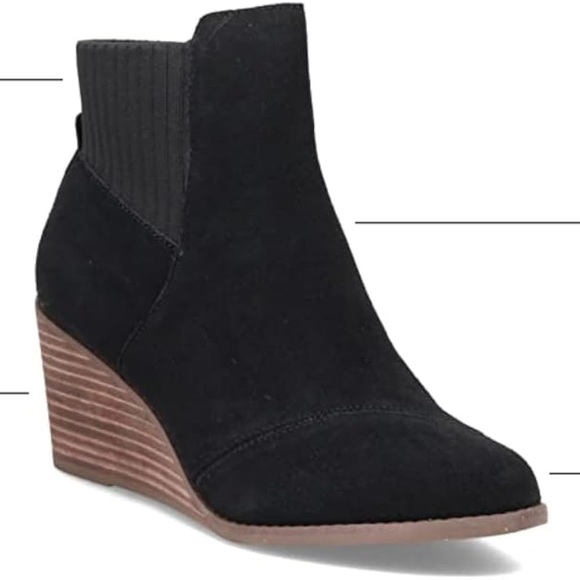 NEW TOMS Sadie Black Wedge Ankle Boots size 8 - Picture 2 of 11